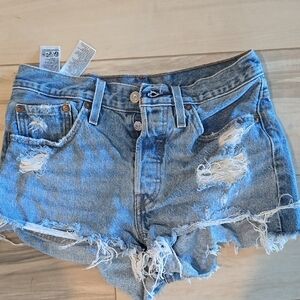 Distressed Blue Denim Shorts